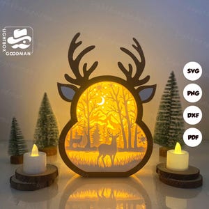 Xmas Deer Reindeer Lantern SVG - Christmas Lantern Paper Cut - DIY Paper Lantern - Paper Cutting Template - Christmas Lantern Template 2