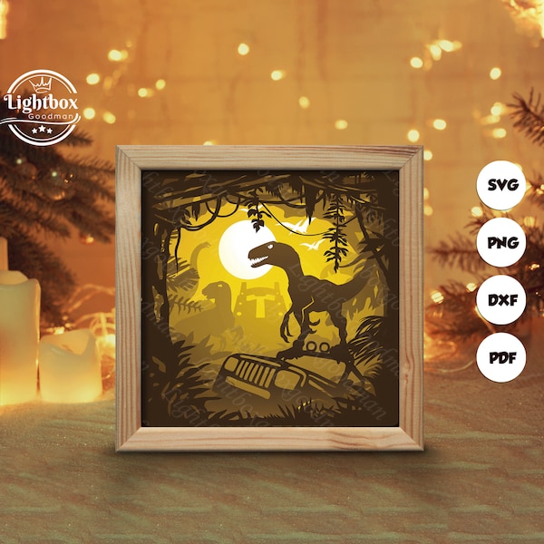 Dinosaur Park Shadow Box Files, Paper Cut Light Box Template Files, Shadow Box Paper Cut, 3D Papercut Light Box SVG File DIY, Cutting Cricut