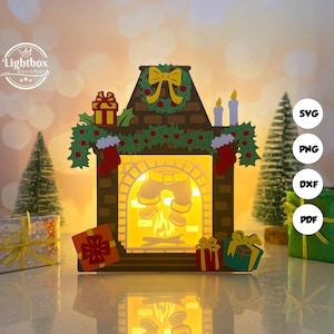 Farol de chimenea de Papá Noel SVG - Recorte de papel para farol navideño - Farol de papel DIY - Plantilla de corte de papel - Plantilla para farol navideño
