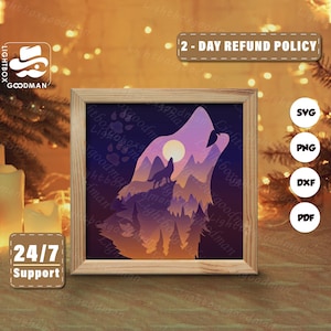 3d Simple Wolf Silhouette, Shadow Box Templates, Paper Cut, Files for cricut, for Silhouette, Laser Cut Files, 3d Layered Art