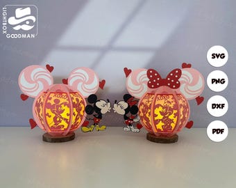 Mouse Couple Lantern SVG: Paper Cut Valentine's Day Template (Digital Download