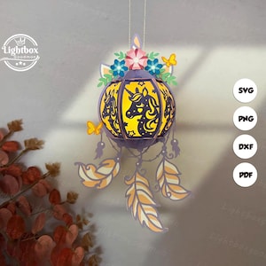 Lanterne licorne SVG - lanterne licorne découpée en papier - lanterne en papier insecte bricolage - modèle de découpe de papier - modèle de lanterne licorne