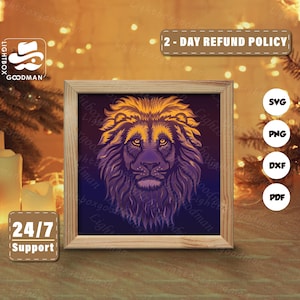 3d Lion Portrait Silhouette, Shadow Box Templates, Paper Cut, Files for cricut, for Silhouette, Laser Cut Files, 3d Layered Art