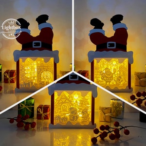 Pack 3 xmas 1 Santa Box lanterne SVG - lanterne de Noël en papier découpé - lanterne en papier pour travaux manuels - modèle de découpe de papier - modèle de lanterne de Noël