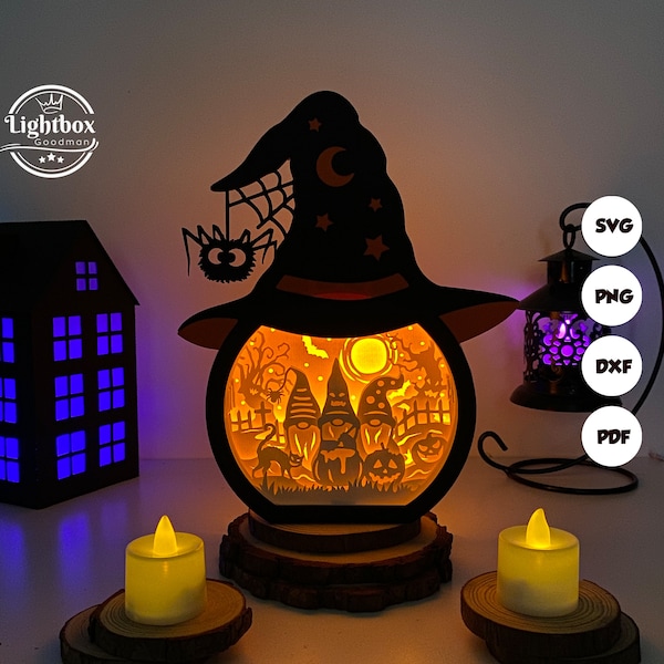 Gnome Halloween Witch Hat Shadow Box SVG For Cricut Projects DIY, Witch Hat Box Box Lantern For Halloween Decoration, Cutting Cricut