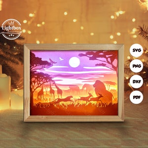Silhouette 3D dell'Africa, Modelli per Shadow Box, Carta tagliata, File per Cricut, per Silhouette, File tagliati al laser, Arte a strati 3D 1