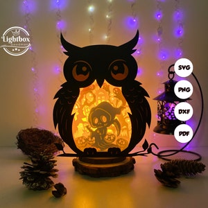 Tod Eule Laterne SVG - Halloween Laterne Papierschnitt - DIY Papierlaterne - Papierschnitt Vorlage - Halloween Laterne Vorlage