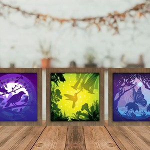 Combo 3 templates Animals 4 Paper cut light box template, shadow box, 3D papercut lightbox svg file DIY, cutting Cricut, svg template Cricut