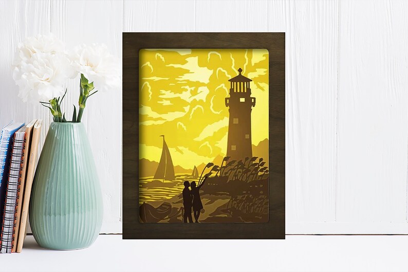 Download Lighthouse 5 Shadow box svg Paper cut light box template ...