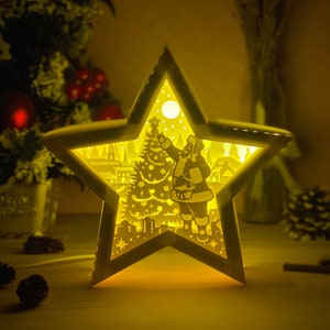Père Noël étoile lanterne SVG - lanterne de Noël en papier découpé - lanterne en papier pour travaux manuels - modèle de découpe de papier - modèle de lanterne de Noël