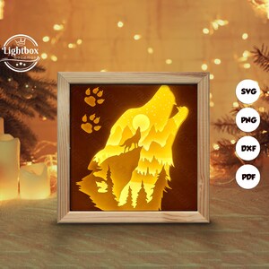 Wolf Shadow Box Files, Paper Cut Light Box Template Files, Shadow Box Paper Cut, 3D Papercut Light Box SVG File DIY, Cutting Cricut image 2