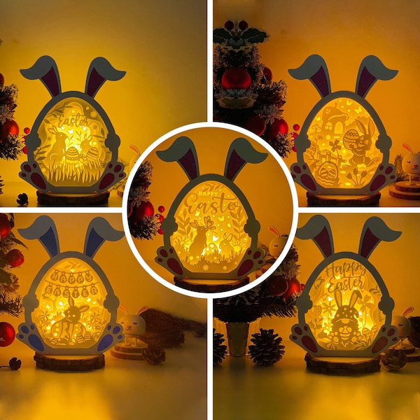 Pack 5 Easter shadow box svg, Easter egg svg, egg paper lantern svg, cricut files, cutting lamp 3D shadow box