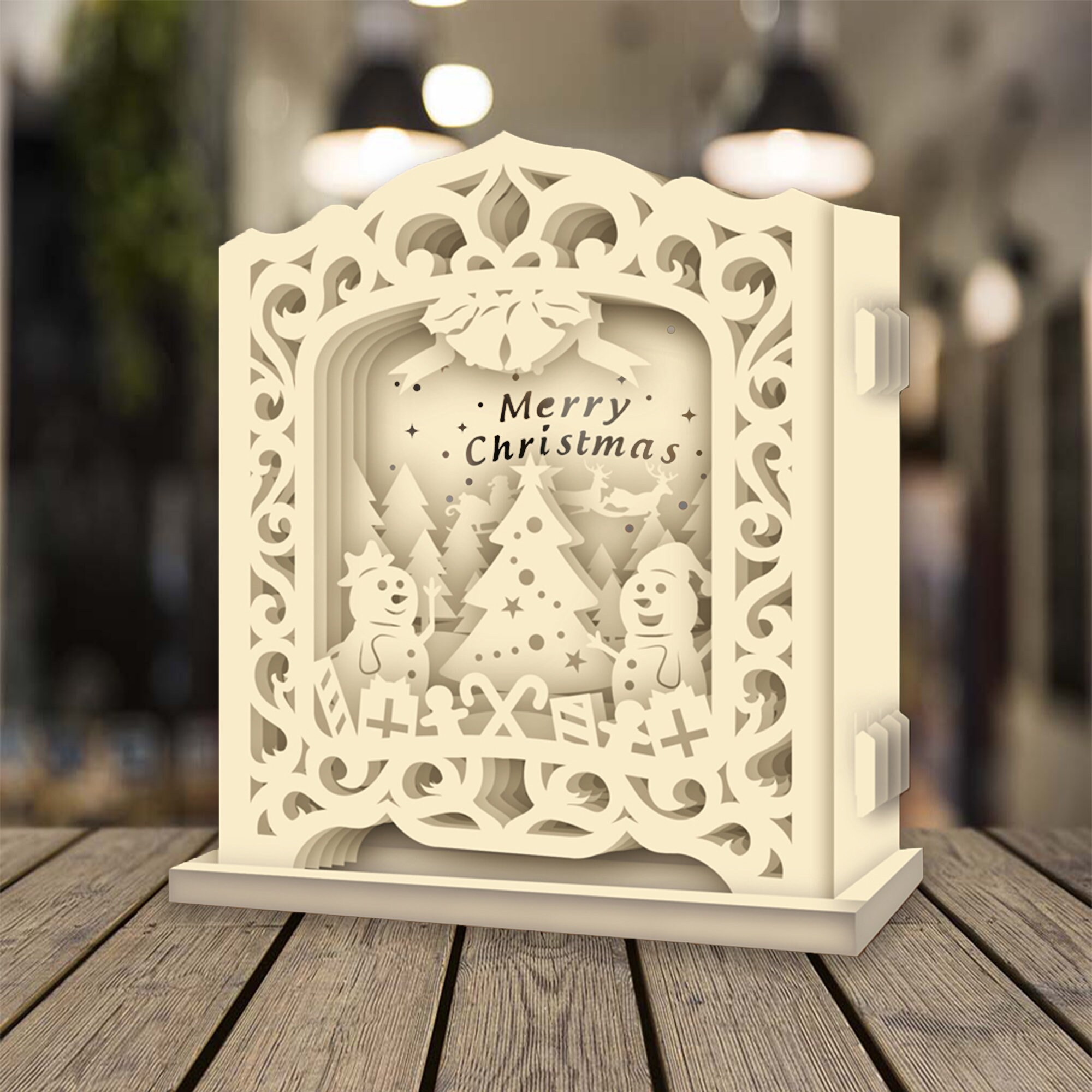 Merry Christmas 1 3D Pop Up Light Box Template SVG Digital | Etsy