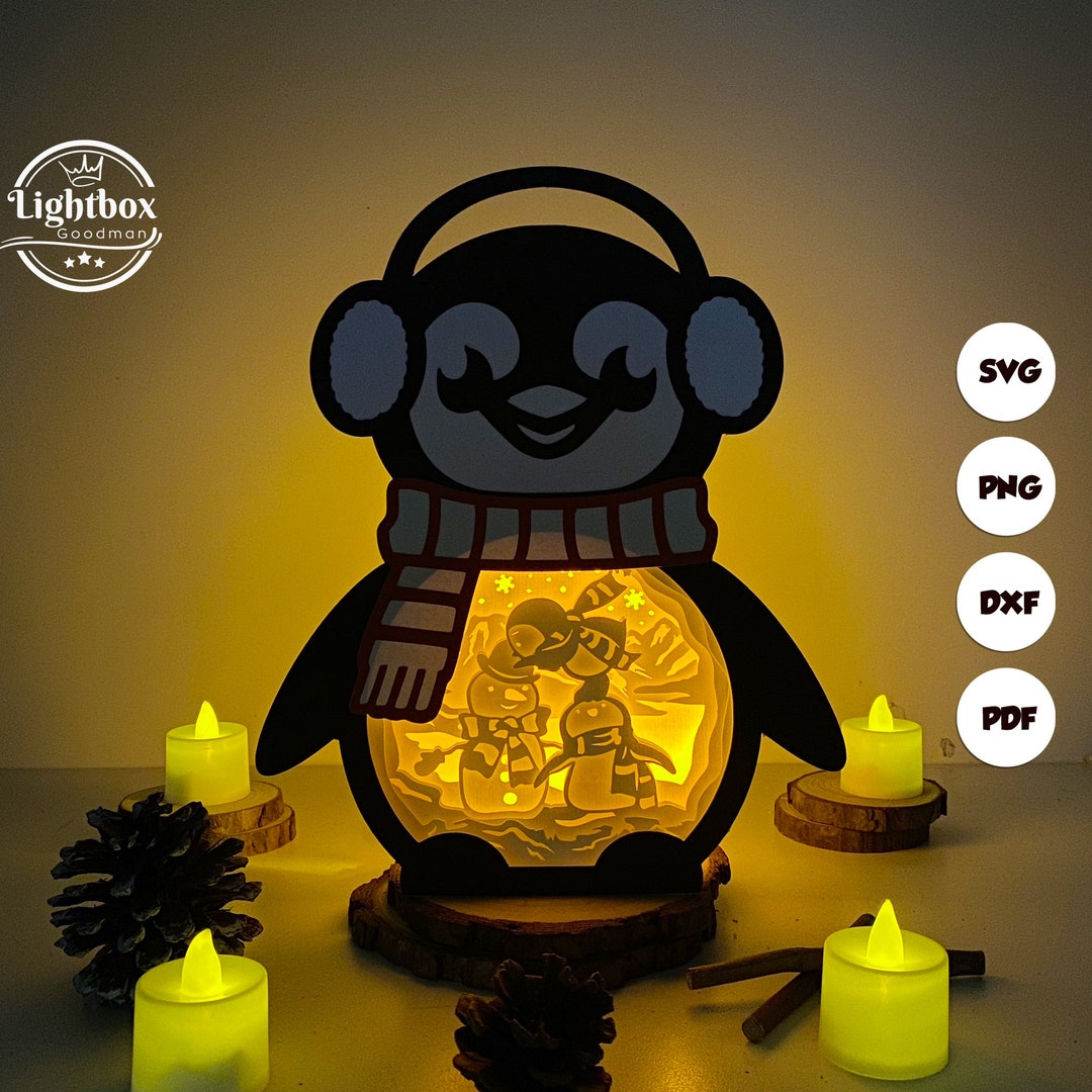 Christmas Penguin Lanterns Shadow Box SVG pour Cricut Projects Etsy