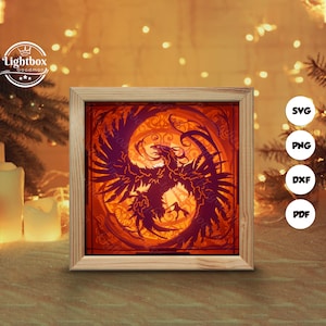 Silhouette 3D de Phoenix, modèles de boîte d'ombre, papier découpé, fichiers pour cricut, pour la silhouette, fichiers découpés au laser, art en couches 3D