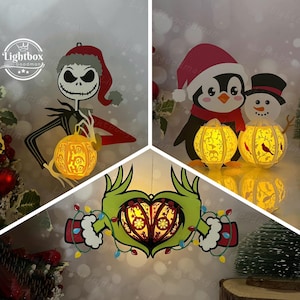 Paquete de 3 linternas navideñas SVG - Recortes de papel para linternas navideñas - Linterna de papel con insectos DIY - Plantilla para cortar papel - Plantilla para linterna navideña