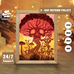 3d Skull Mushroom Silhouette, Shadow Box Templates, Paper Cut, Files for cricut, for Silhouette, Laser Cut Files, 3d Layered Art