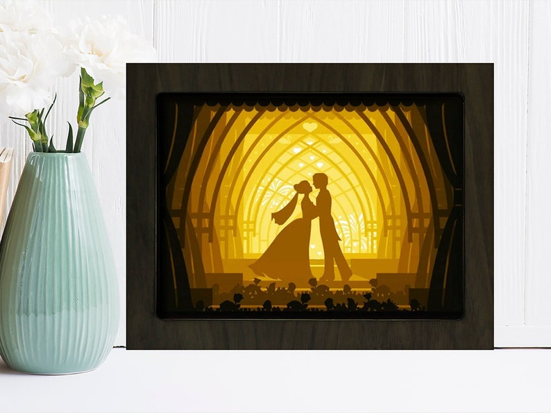 Download Wedding 2 Shadow box svg Paper cut light box template shadow | Etsy