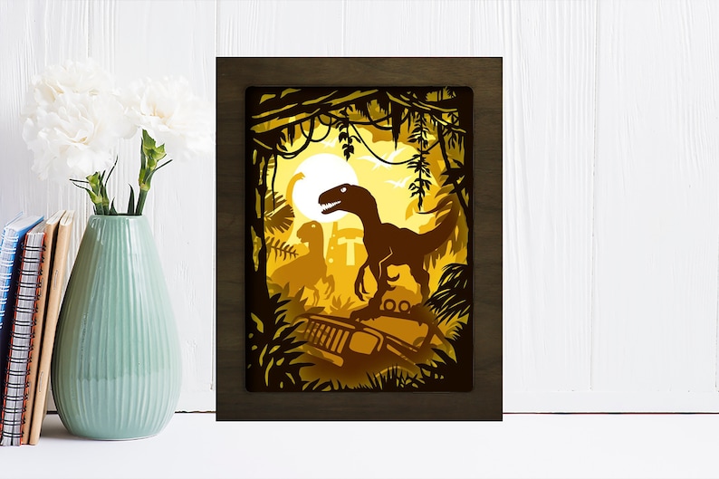 Dinosaur 1 Shadow box svg 3D Paper Cut Light Box Template Etsy