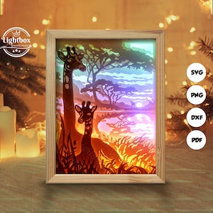 Silhouette de girafe 3D, modèles Shadow Box, papier découpé, fichiers pour cricut, pour Silhouette, fichiers découpés au laser, art en couches 3D