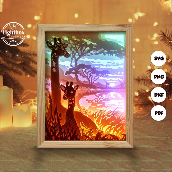 Giraffe Shadow Box Files, Paper Cut Light Box Template Files, Shadow Box Paper Cut, 3D Papercut Light Box SVG File DIY, Cutting Cricut