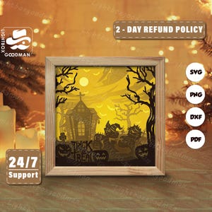 3d Haunted Forest 2 Silhouette, Shadow Box Templates, Paper Cut, Files for cricut, for Silhouette, Laser Cut Files, 3d Layered Art