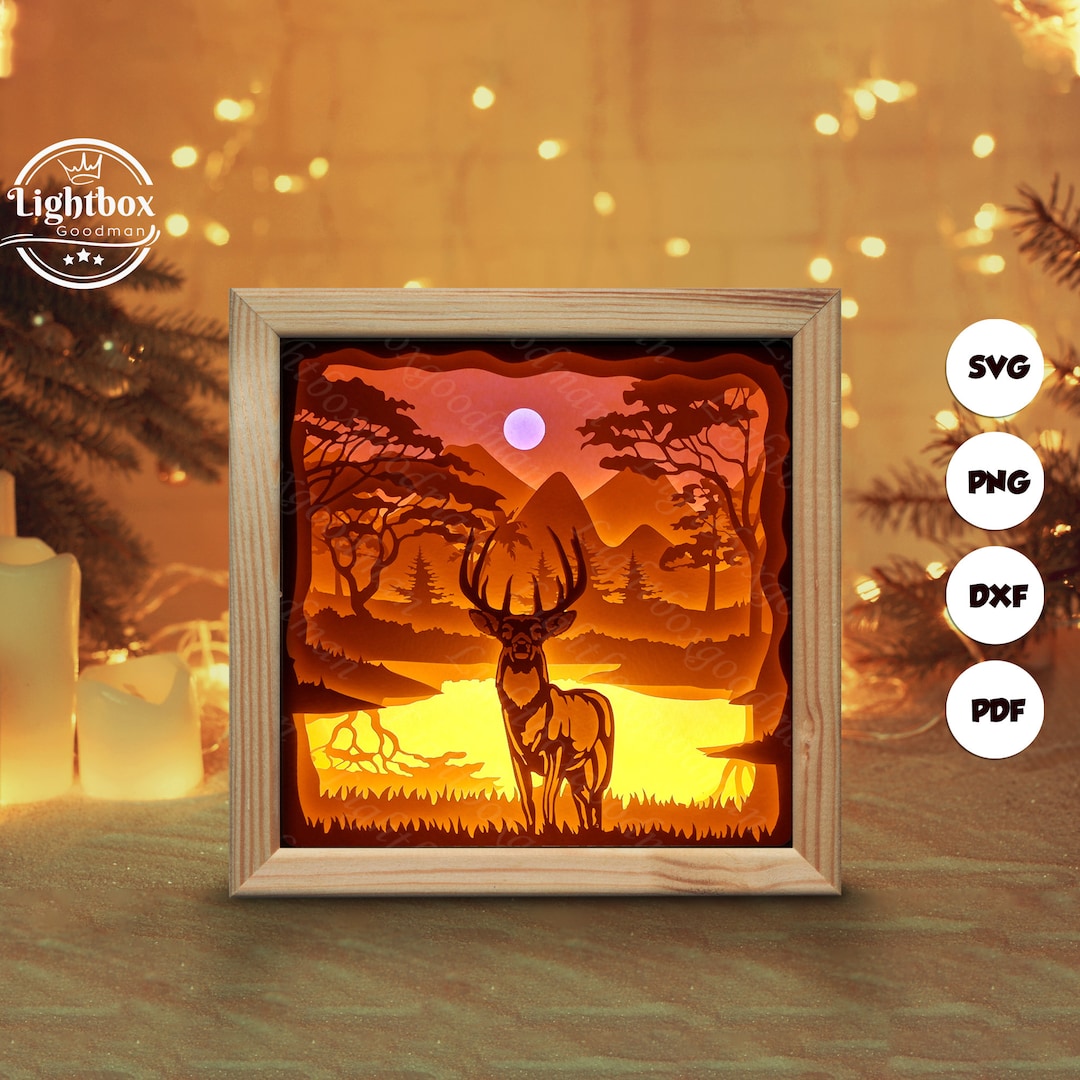 Deer 3 Paper Cut Light Box Template, Shadow Box, 3D Papercut Lightbox ...