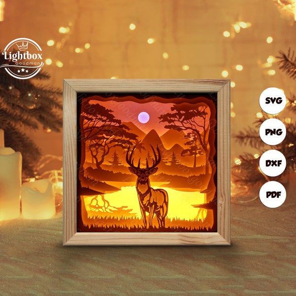 Deer 3 Paper cut light box template, shadow box, 3D papercut lightbox svg file DIY, cutting Cricut, svg template Cricut, Sillhouette Deer 3 Paper cut light box template, shadow box, 3D papercut lightbox svg file DIY, cutting Cricut, svg template Cricut, Sillhouette