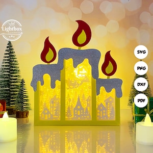 Maison de Noël bougie boîte lanterne SVG - lanterne de Noël découpée en papier - lanterne en papier pour travaux manuels - modèle de découpe de papier - modèle de lanterne de Noël