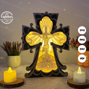 Linterna de Jesús en la cruz SVG - Recorte de papel de linterna de Jesús - Linterna de papel de insectos DIY - Plantilla de corte de papel - Plantilla de linterna navideña
