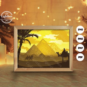 Silhouette 3D des pyramides, modèles Shadow Box, papier découpé, fichiers pour cricut, pour la silhouette, fichiers découpés au laser, art en couches 3D 1
