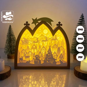 Merry Xmas 3 Nativity House Box Lantern SVG - Xmas Lantern Paper Cut - DIY Paper Lantern - Paper Cutting Template - Xmas Lantern Template