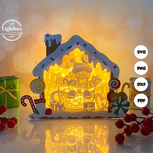 Maison en pain d'épice boîte 2 lanterne SVG - lanterne de Noël découpée en papier - lanterne en papier DIY - modèle de découpe de papier - modèle de lanterne de Noël