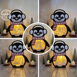 Pack 5 Noël pingouin lanterne SVG - lanterne de Noël en papier découpé - lanterne en papier pour travaux manuels - modèle de découpe de papier - modèle de lanterne de Noël