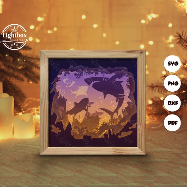 Shark 1 Shadow Box Files, Paper Cut Light Box Template Files, Shadow Box Paper Cut, 3D Papercut Light Box SVG File DIY, Cutting Cricut Shark 1 Shadow Box Files, Paper Cut Light Box Template Files, Shadow Box Paper Cut, 3D Papercut Light Box SVG File DIY, Cutting Cricut