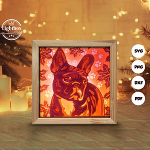 Silhouette de bouledogue français 3D, modèles Shadow Box, papier découpé, fichiers pour cricut, pour Silhouette, fichiers découpés au laser, art en couches 3D
