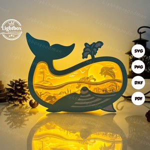 Baleine océan boîte lanterne SVG - lanterne animale découpée en papier - lanterne en papier pour travaux manuels - modèle de découpe de papier - modèle de lanterne animale