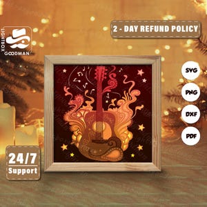 3d Guitar Silhouette, Shadow Box Templates, Paper Cut, Files for cricut, for Silhouette, Laser Cut Files, 3d Layered Art