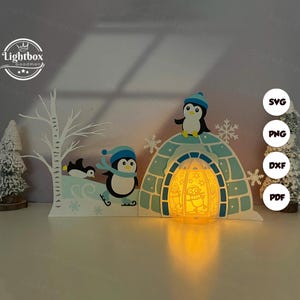 Linterna de pingüino SVG - Recorte de papel para linterna navideña - Linterna de papel con insectos DIY - Plantilla para cortar papel - Plantilla para linterna navideña 4