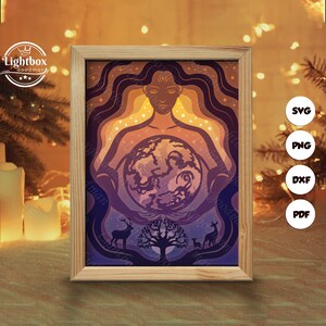 Silhueta 3D da Mãe Terra, Modelos de Caixa de Sombra, Corte de Papel, Arquivos para Cricut, para Silhouette, Arquivos de Corte a Laser, Arte em Camadas 3D