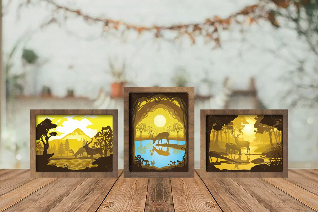 Combo 3 Templates Deer 2 Paper Cut Light Box Template Files SVG ...