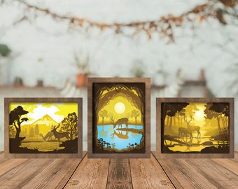 King Deer Silhouette, Shadow Box SVG Paper Cut Light Box Template ...