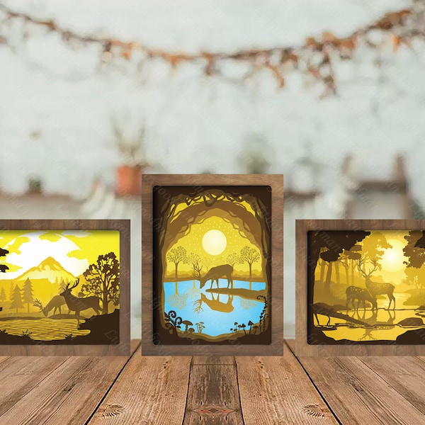 Combo 3 templates Deer 2 paper cut light box template files SVG - shadow box SVG Cricut file - cutting Cricut - shadow paper cut – DIY Combo 3 templates Deer 2 paper cut light box template files SVG - shadow box SVG Cricut file - cutting Cricut - shadow paper cut – DIY