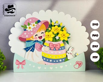 Girl hugging an egg Pop-up Card SVG: Paper Lantern Template (Digital Download)