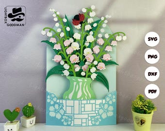 Flower Vase Lily Of The Valley Pop-Up Card SVG: Paper Lantern Template (Digital Download)