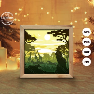 Silhouette 3D dell'Africa, Modelli per Shadow Box, Carta tagliata, File per Cricut, per Silhouette, File tagliati al laser, Arte a strati 3D 1