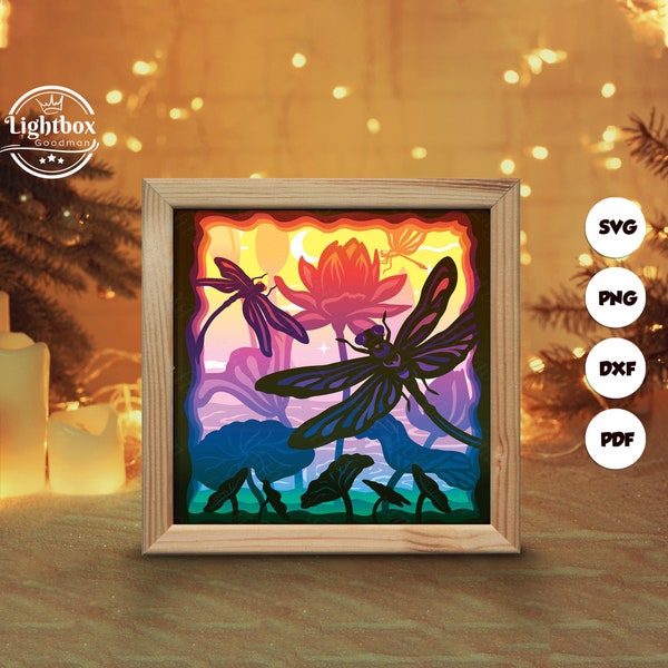 Dragonfly Shadow Box Files, Paper Cut Light Box Template Files, Shadow Box Paper Cut, 3D Papercut Light Box SVG File DIY, Cutting Cricut