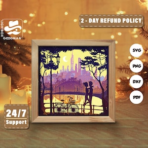 3d Love In The Park Silhouette, Shadow Box Templates, Paper Cut, Files for cricut, for Silhouette, Laser Cut Files, 3d Layered Art