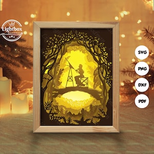 Silhueta de pintura de menina 3D, modelos de caixa de sombra, corte de papel, arquivos para Cricut, para Silhouette, arquivos de corte a laser, arte em camadas 3D