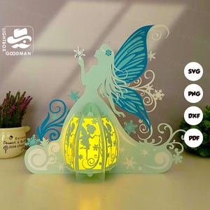 Modelo de recorte de papel SVG para lanterna de fadas: cena de inverno faça você mesmo